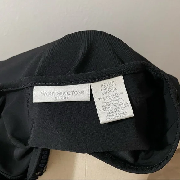 Worthington Black Sequin Tank Top Petite Medium Sparkly V-Neck Evening Top 💃🏼 🪩 - Picture 7 of 7